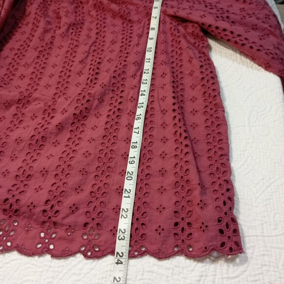 Lane Bryant Womens Plus Sz 22/24 Burgundy Eyelet Off-Shoulder Blouse 100% Cotton - Picture 11 of 11